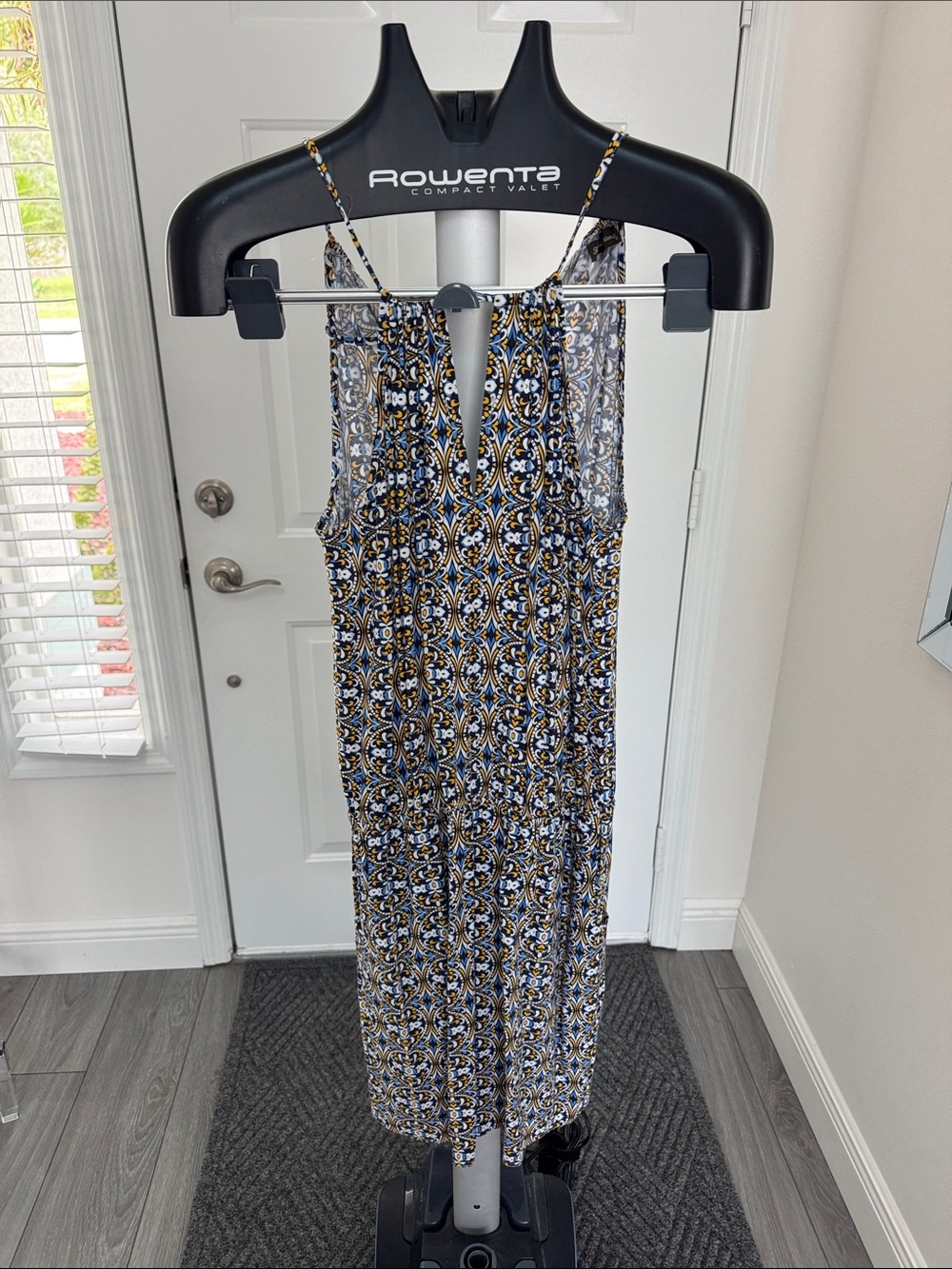 Tommy Bahama Sleeveless Midi Dress in Blue, White & Gold Tile Print NWOT